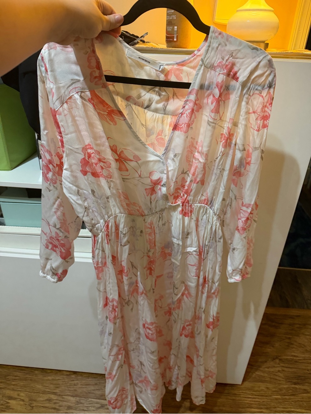 Women’s Floral V-Neck White and Coral Midi Dress, US14